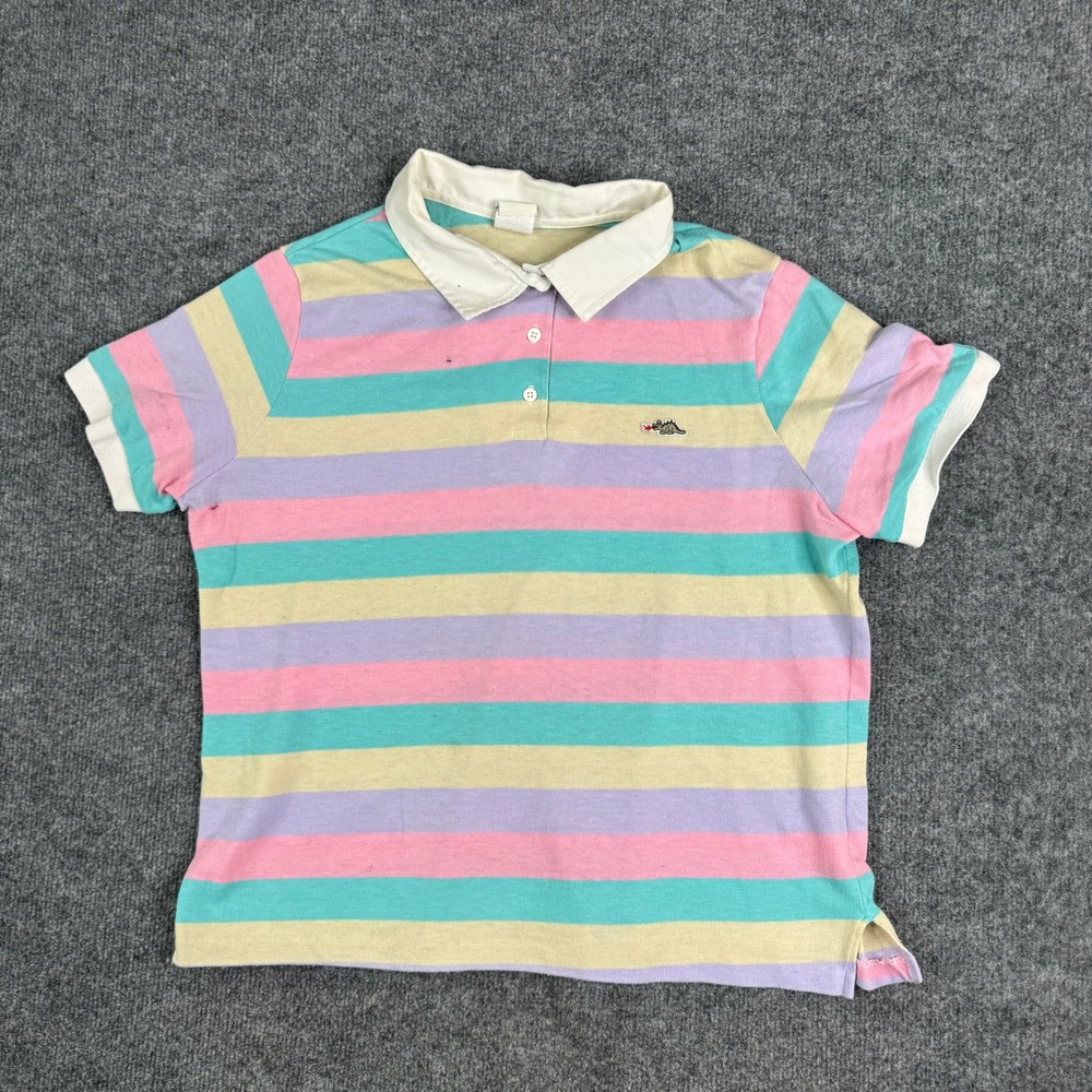 Sears Polo Shirt Mens Size M Pastel Rainbow Striped Dragon Vintage Fair 23697
